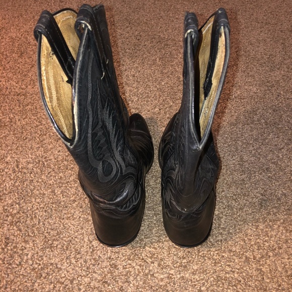 TONY LAMA MENS BLACK EL PASO ROUND TOE BOOTS - Picture 6 of 9